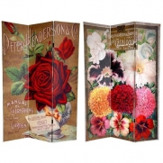 Oriental Furniture Huge Large Big Bright Red Color Flower Wall Art Print, 6' Double Printed Flower Seed Label Canvas Room Divider, Roses