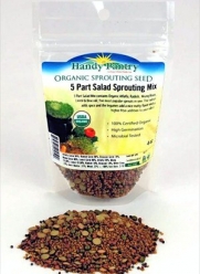 5 Part Salad Sprout Seed Mix -1/4 Lbs (4 Oz) - Handy Pantry Brand - Organic Sprouting Seeds: Radish, Broccoli, Alfalfa, Green Lentil & Mung Bean - For Sprouts