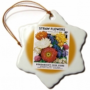 BLN Vintage Seed Packet Reproductions - Straw Flowers Choice Mixture Vintage Seed Packet Reproduction - 3 inch Snowflake Porcelain Ornament (orn_170815_1)